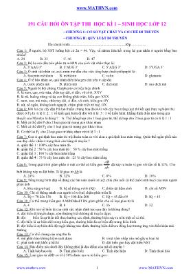 191 câu hỏi ôn tập thi học kì 1 –sinh học lớp