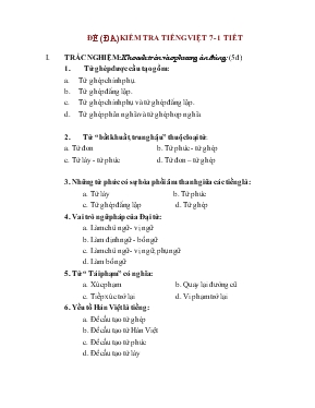 Đề (đa) kiểm tra Tiếng Việt 7 - 1 tiết