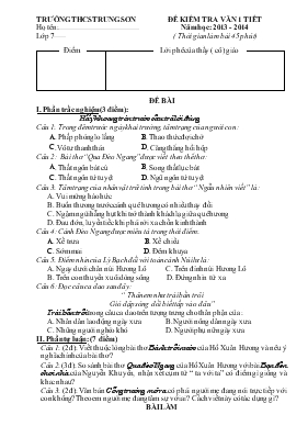 Đề kiểm tra văn 1 tiết năm học: 2013 - 2014 (Thời gian làm bài 45 phút) - Trường THCS Trung Sơn