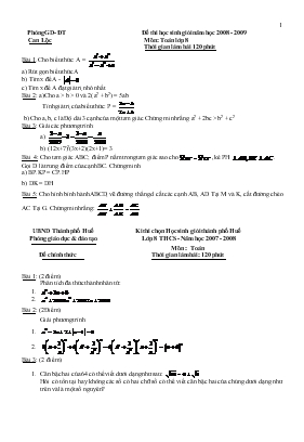 Đề thi học sinh giỏi năm học 2008 - 2009 môn: Toán lớp 8