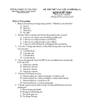 Đề thi thử vào lớp 10 THPT (lần I) môn: Ngữ văn 9 - Trường THCS Nam Toàn