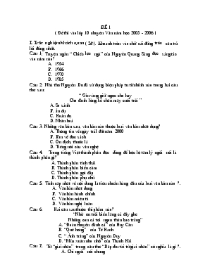 Đê thi vào lớp 10 chuyên Văn năm học 2005 - 2