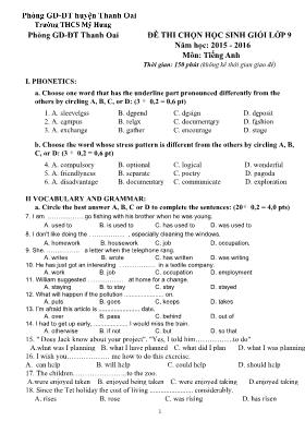 Đề thi chọn học sinh giỏi lớp  9                                                                                      ​ năm học: 2015 ­ 2016       môn: tiếng  anh