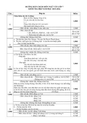 Hướng dẫn chấm môn Ngữ văn lớp 7 kiểm tra Học kì I năm học 2015 - 2016