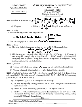 Kỳ thi học sinh giỏi cấp quận vòng 3 môn Toán năm học 2014 - 2015