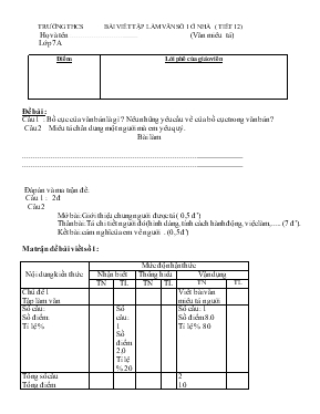 Ngữ văn 7 - Bài viết tập làm văn số 1 ở nhà