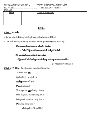 Ngữ văn 9 - Tiết 75: Kiểm tra Tiếng Việt - Tr