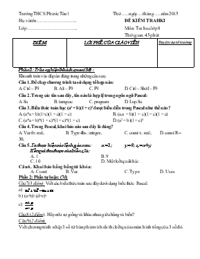 Đề kiểm tra học kì i - Môn: Tin học lớp 8 - Trường THCS Phước Tân 1