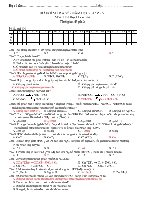 Bài kiểm tra số 2 năm học 2015 - 2016 môn : Hoá học 11 cơ bản thời gian: 45 phút