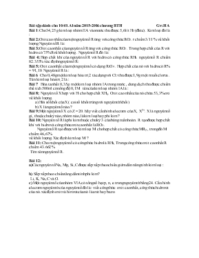Bài tập dành cho 10A9.A1 năm 2015 - 2016 chương bảng tuần hoàn - Môn hóa học 10