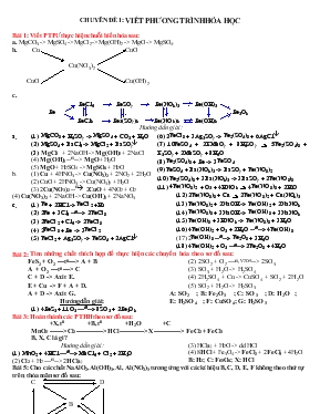 Chuyên đề 1: Viết phương trình hóa học - Môn hóa học 9