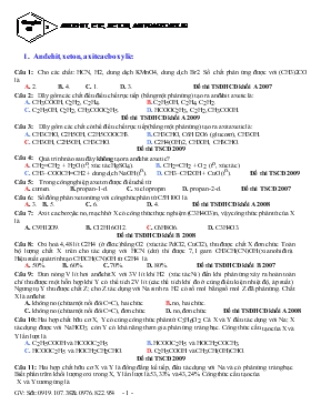 Chuyên đề Bài tập trắc nghiệm hóa 12 - Andehit, ete, xeton, axitcacboxylic