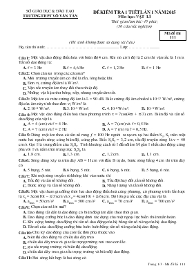 Đề 1 kiểm tra 1 tiết lần 1 năm 2015 môn học: Vật lí thời gian làm bài: 45 phút
