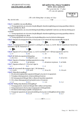 Đề 1 kiểm tra trắc nghiệm môn: Hóa khối 10 thời gian làm bài: 15 phút trường THPT An Biên
