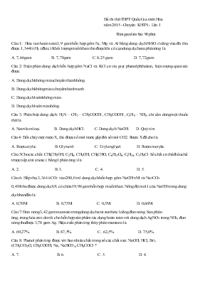 Đề 1 thi thử THPT Quốc Gia môn Hóa năm 2015 - Chuyên Khoa học tự nhiên - Lần 1 Thời gian làm bài: 90 phút