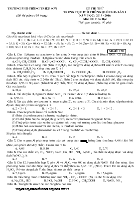 Đề 1 thi thử trung học phổ thông quốc gia lần 1 năm học: 2015 - 2016 môn thi: Hóa học thời gian làm bài: 90 phút