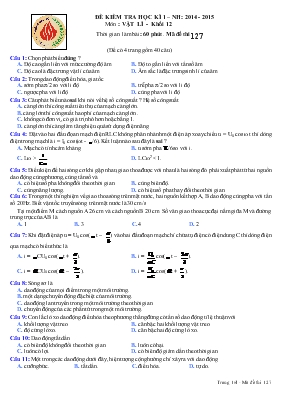 Đề 2 kiểm tra học kì 1 – Năm học: 2014 - 2015