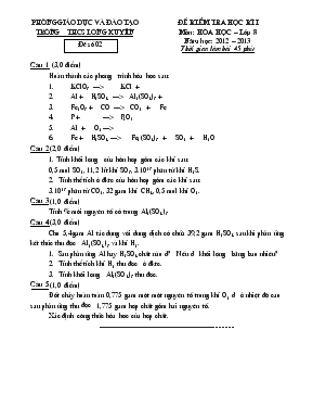 Đề 2 kiểm tra học kì I môn: Hóa học – Lớp 8 n