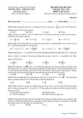 Đề 2 kiểm tra học kì I năm học 2014 – 2015 đề chính thức môn vật lí 12
