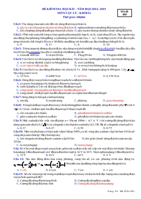 Đề 2 kiểm tra học kì I – Năm học 2014 - 2015 