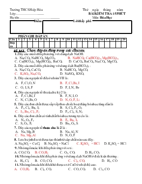 Đề 3 - Bài kiểm tra 15 phút môn hóa học trường THCS Hiệp Hòa - Môn hóa học 9