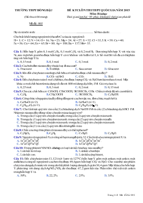 Đề 4 kiểm tra chất lượng ôn thi THPT quốc gia năm 2015 môn: Hóa học thời gian làm bài: 90 phút, không kể thời gian phát đề
