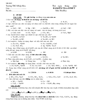 Đề 8 - Bài kiểm tra 45 phút môn hóa học trường THCS Hiệp Hòa - Môn hóa học 9