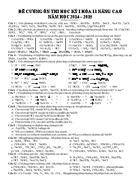 Đề cương ôn thi học kỳ i hóa 11 nâng cao năm học 2014 – 2015