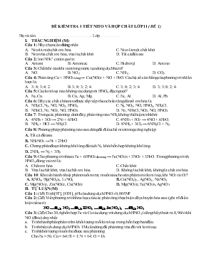Đề kiểm tra 1 tiết nito và hợp chất lớp 11 ( đề 1)