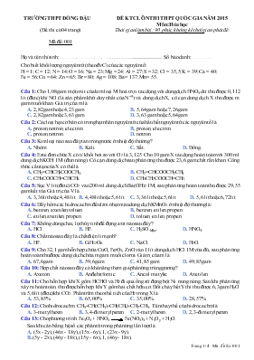 Đề kiểm tra chất lượng ôn thi THPT quốc gia năm 2015 môn: Hóa học thời gian làm bài: 90 phút, không kể thời gian phát đề