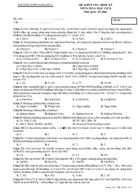 Đề kiểm tra định kì môn: Hóa học 12  thời gian: 45 phút
