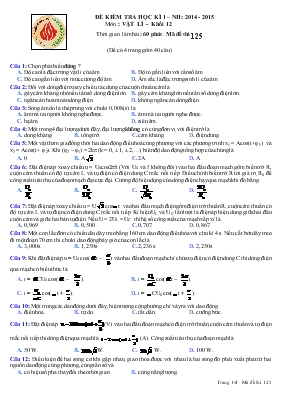 Đề kiểm tra học kì 1 – Năm học: 2014 - 2015 m