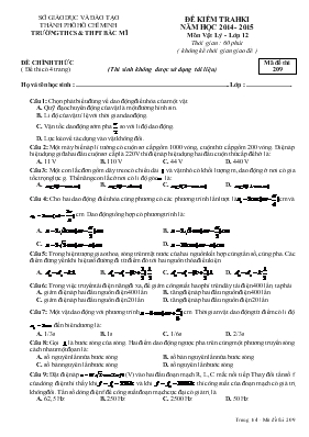 Đề kiểm tra học kì 1 năm học 2014 - 2015 môn 
