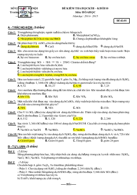 Đề kiểm tra học kì II – Khối 10 môn: Hóa học năm học: 2014 - 2015