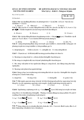 Đề kiểm tra học kỳ I Năm học 2014-2015 môn vậ