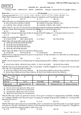 Đề kiểm tra – Môn hóa học 12 chương 3: Amin – amino axit – peptit và protein – thời gian : 60 phút