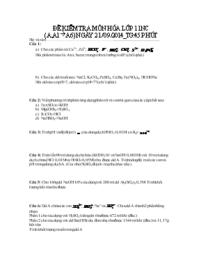 Đề kiểm tra môn hóa lớp 11 nâng cao - Thời gian 45 phút
