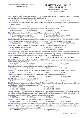 Đề kiểm tra số 1 lớp 12e môn: Hóa học 12 thời gian làm bài: 90 phút