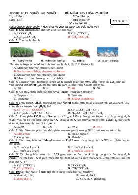 Đề kiểm tra trắc nghiệm môn: Hoá học thời gian: 45 phút trường THPT Nguyễn Văn Nguyễn