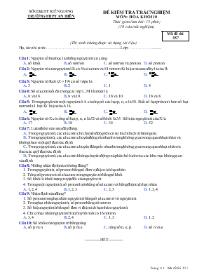 Đề kiểm tra trắc nghiệm môn: Hóa khối 10 thời gian làm bài: 15 phút