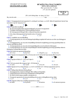 Đề kiểm tra trắc nghiệm môn: Hóa khối 10 thời gian làm bài: 15 phút trường THPT An Biên