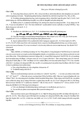 Đề thi chọn học sinh giỏi hóa học lớp 12 thời gian: 180 phút (không kể giao đề)