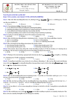 Đề thi khảo sát chất lượng đầu năm học 2015-2016 môn: Vật lý lớp 12