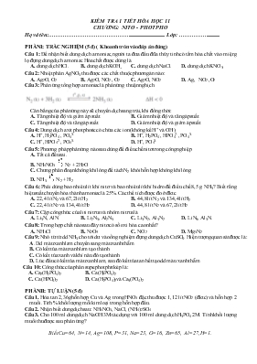 Đề thi Kiểm tra 1 tiết hóa học 11 chương: Nito - Photpho