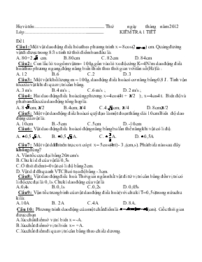 Đề thi Kiểm tra 1 tiết môn vật lý 12