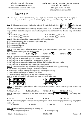 Đề thi Kiểm tra học kỳ I – Năm học 2014 – 201