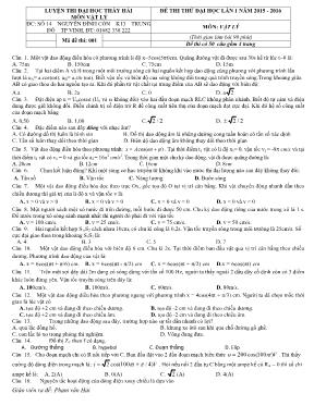 Đề thi thử đại học lần 1 năm 2015 - 2016 môn: Vật lý (thời gian làm bài 90 phút)