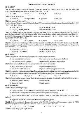 Đề thi thử đại học môn hóa học - Amin – amino
