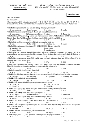 Đề thi thử THPT quốc gia 2015 - 2016 thời gian làm bài: 90 phút