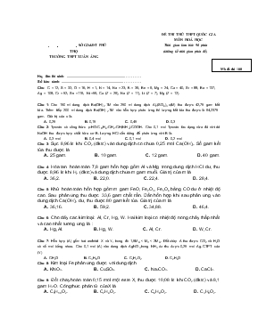 Đề thi thử THPT quốc gia môn hoá học thời gian làm bài: 90 phút (không kể thời gian phát đề)